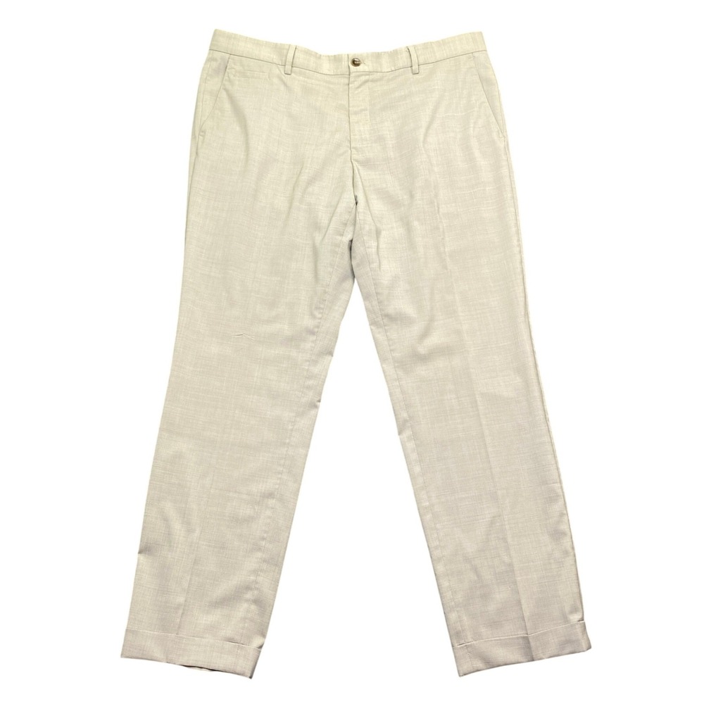 Hugo Boss Mens Beige Virgin Wool‎ Blend Flat Front Cuffed Dress Pants Size 40R